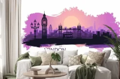 Naklejka: Stylized landscape of london with big ben, tower bridge and other