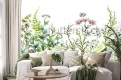 Naklejka: Subtelne dzikie zioła i kwiaty na białym tle