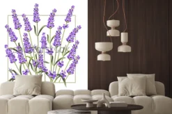 Naklejka: Subtelne kwiaty lawendy w ramce w stylu akwareli