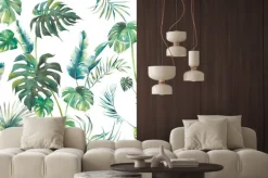 Naklejka: Summer palm tree, monstera and banana leaves seamless pattern.