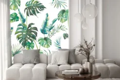 Naklejka: Summer palm tree, monstera and banana leaves seamless pattern.