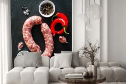 Naklejka: Surowe kiełbaski z ziołami i przyprawami