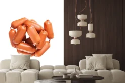 Naklejka: Surowe pyszne świeże kiełbaski na białym tle