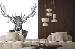 Naklejka: Surrealistyczna grafika z jeleniem w kapeluszu