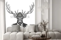 Naklejka: Surrealistyczna grafika z jeleniem w kapeluszu