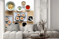 Naklejka: Sushi, sos sojowy, imbir i wasabi