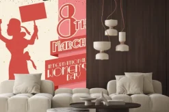 Naklejka: Sylwetka kobiety maszerujących w dzień kobiet retro plakat, ilustracja