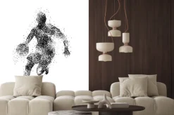 Naklejka: Sylwetka koszykarza z czarnych kropek