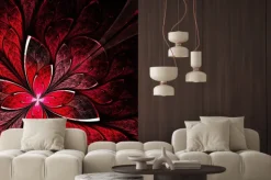 Naklejka: Symetryczny wzór kwiatowy w witraże stylu. czerwony pa