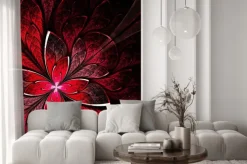 Naklejka: Symetryczny wzór kwiatowy w witraże stylu. czerwony pa