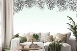 Naklejka: Szablon tło uroczysty z wzór realistyczny atrament botaniczny