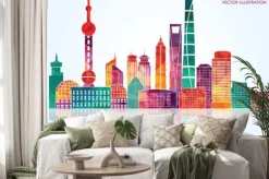 Naklejka: Szanghaj szczegółowe horyzontu. ilustracji wektorowych