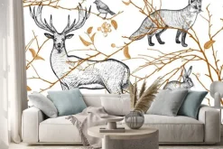 Naklejka: Szare zwierzęta leśne i brązowe gałęzie