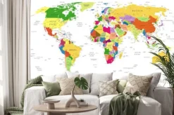 Naklejka: Szczegółowa kolorowa polityczna mapa świata