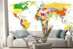 Naklejka: Szczegółowa kolorowa polityczna mapa świata