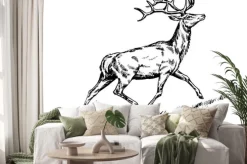 Naklejka: Szczotka malarstwo tuszem wyciągnąć ilustracji wektorowych jelenia