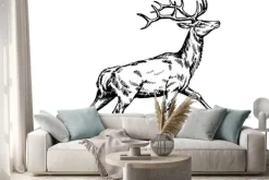 Naklejka: Szczotka malarstwo tuszem wyciągnąć ilustracji wektorowych jelenia