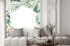 Naklejka: Sześciokąt ramek tropikalnych roślin. ręcznie rysowane karty