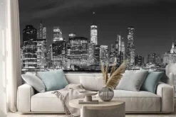 Naklejka: Szeroka panorama nowego jorku nocą