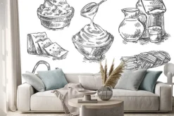 Naklejka: Szkic produktów nabiałowych