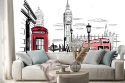 Naklejka: Szkic ze słynnymi obiektami londynu