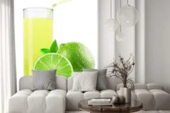 Naklejka: Szklanka soku z limonki wyizolowanych na białym tle