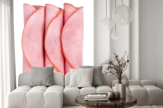 Naklejka: Szynka wędzona samodzielnie na białym tle