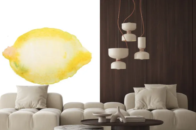 Naklejka: Żółta cytryna rysowane ręcznie malowana akwarela akwarela.