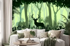 Naklejka: Tła lasu z drzew dzikich jeleni