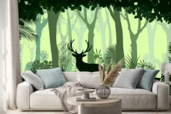 Naklejka: Tła lasu z drzew dzikich jeleni