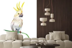 Naklejka: Żółta papuga kakadu na zielonej gałęzi