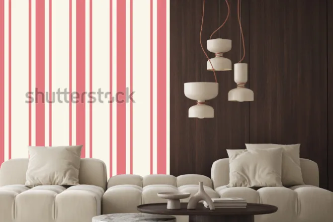 Naklejka: Taflowy, gładki, cienki jasnoróżowy szablon w prążki w artystycznym