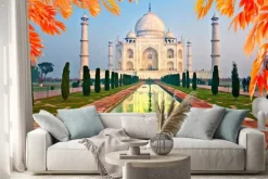 Naklejka: Taj mahal o wschodzie słońca, agra, uttar pradesh, indie.