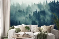 Naklejka: Tajemniczy jodłowy las w gęstej mgle