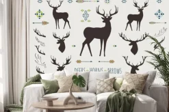 Naklejka: Tamtejsze antlers. zestaw sylwetki rustykalnych wzorów poroża