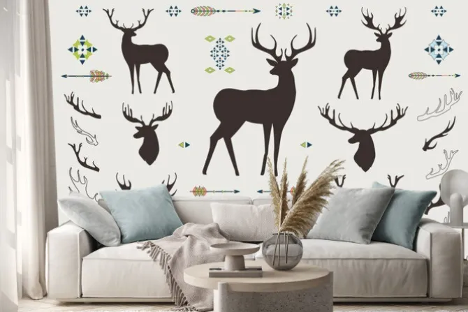 Naklejka: Tamtejsze antlers. zestaw sylwetki rustykalnych wzorów poroża