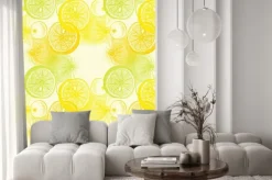 Naklejka: Tapeta szwu z ręcznie rysowane pomarańczy cytrusów. drawi