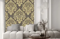 Naklejka: Tapeta w stylu baroku. bezszwowe tło. złoty i szary ornament