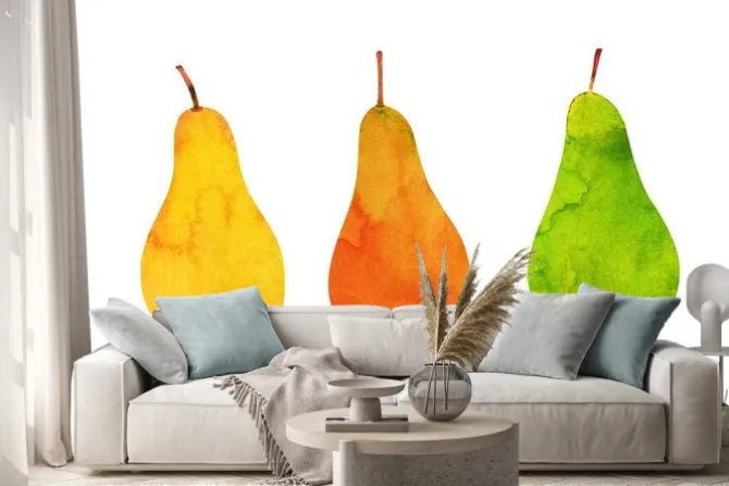 Naklejka: Żółte, pomarańczowe, zielone gruszki izolowane