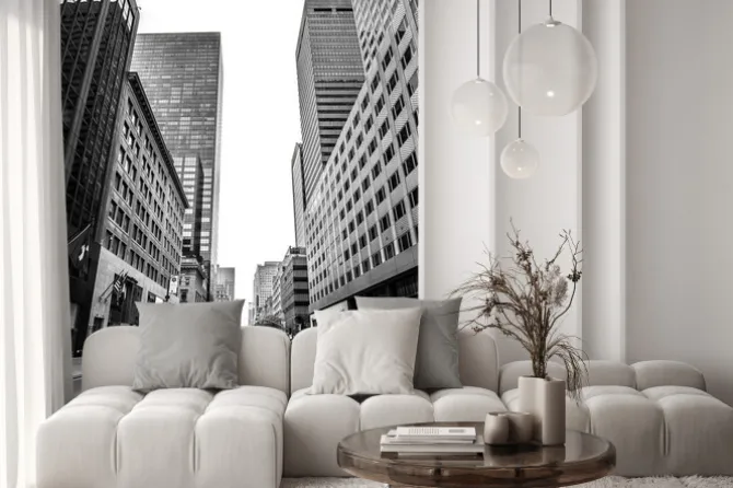 Naklejka: Żółte taksówki na tle czarno-białego nowego jorku