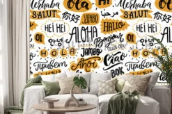 Naklejka: Tekst bez wzoru wzoru z word hello w różnych językach. francuski