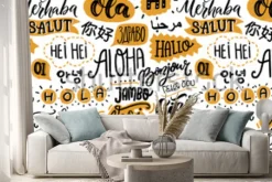 Naklejka: Tekst bez wzoru wzoru z word hello w różnych językach. francuski