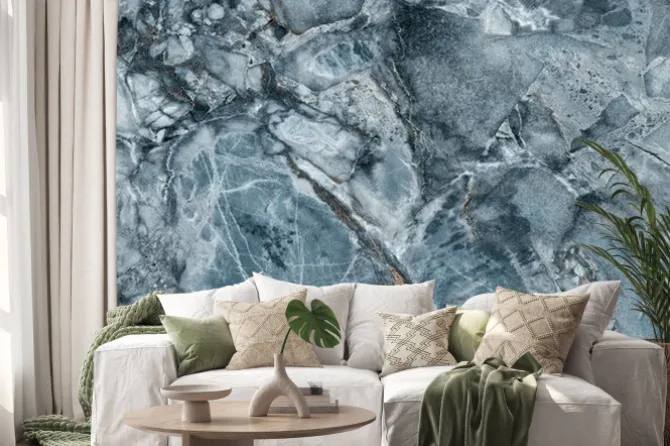 Naklejka: Tekstura niebieskiego marmuru ze złotawymi żyłkami