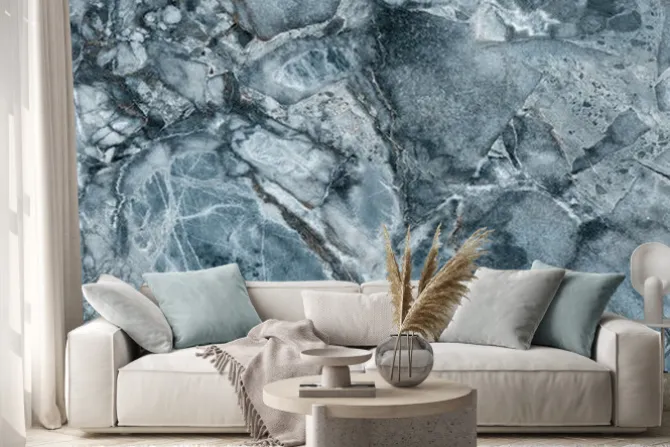 Naklejka: Tekstura niebieskiego marmuru ze złotawymi żyłkami