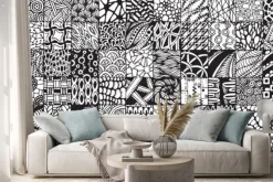 Naklejka: Tekstury z czarno-białych kwadratów malowane w stylu zentangl