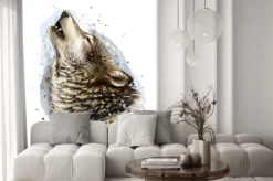 Naklejka: The wolf howls. sketchy, graphical, color portrait of a wolf