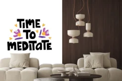 Naklejka: Time to meditate hand drawn vector lettering. stress relief and