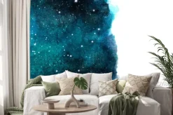 Naklejka: Tle nocnego nieba akwarela z gwiazdami. kosmiczny układ z miejscem