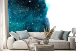 Naklejka: Tle nocnego nieba akwarela z gwiazdami. kosmiczny układ z miejscem