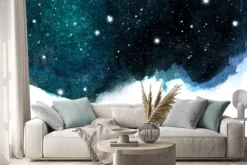 Naklejka: Tle nocnego nieba akwarela z gwiazdami. kosmiczny układ z miejscem